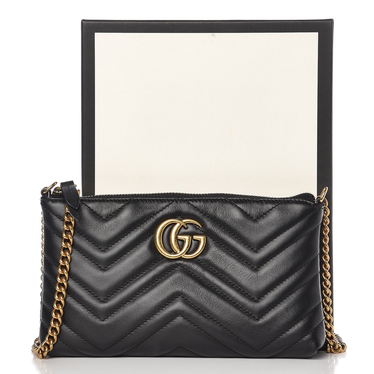 Gucci Calfskin Matelasse Mini GG Marmont Chain Bag Black 9 of 15