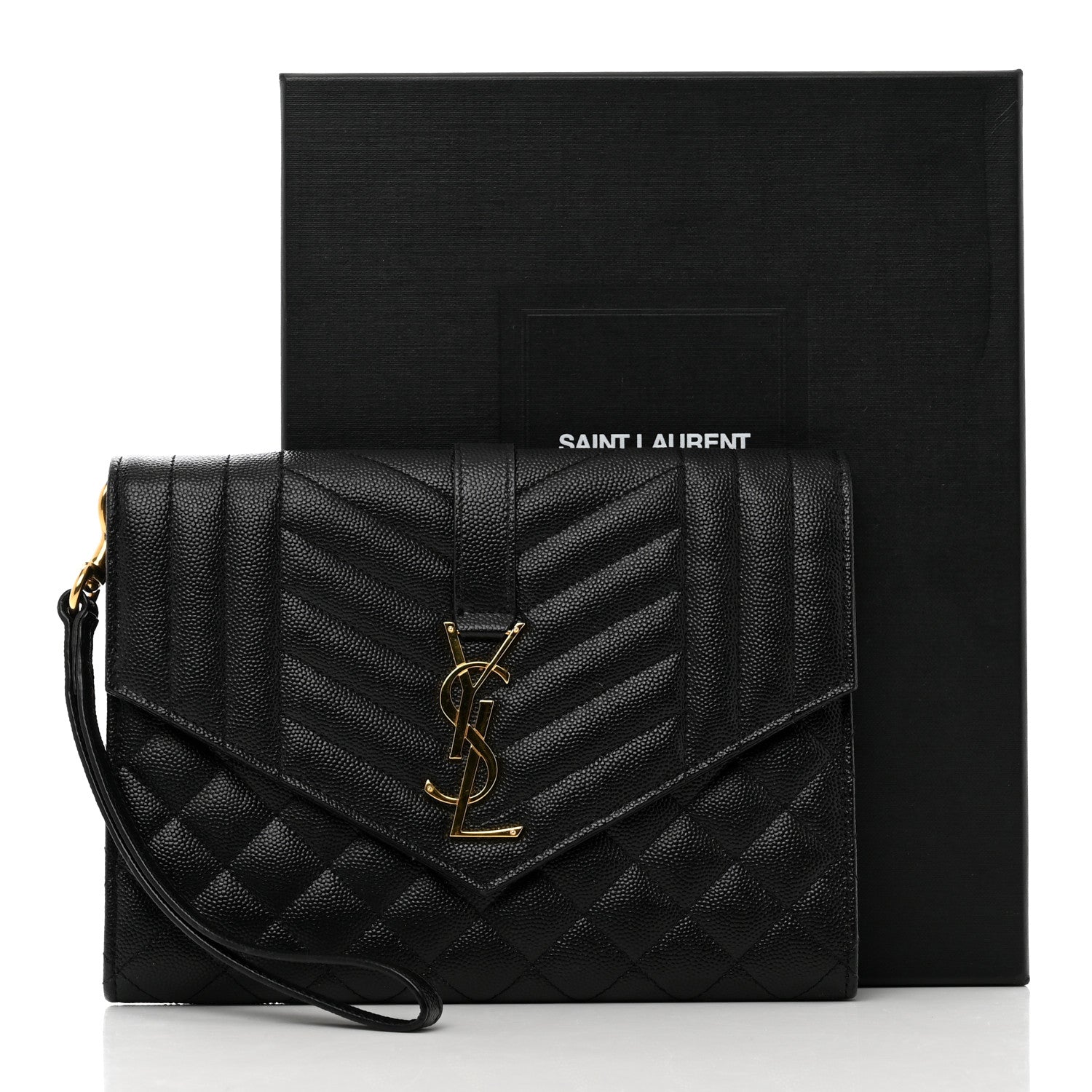 Saint Laurent Grain De Poudre Textured Mixed Matelasse Triquilt Monogram Clutch Black 8 of 8