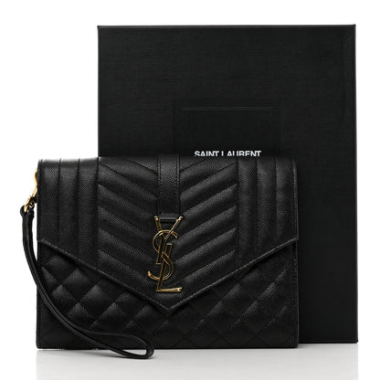 Saint Laurent Grain De Poudre Textured Mixed Matelasse Triquilt Monogram Clutch Black 8 of 8