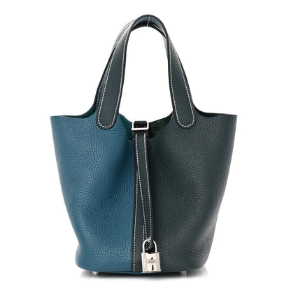 Hermes Taurillon Clemence Casaque Picotin Lock 18 PM Vert Bosphore Vert Cypress 1 of 11