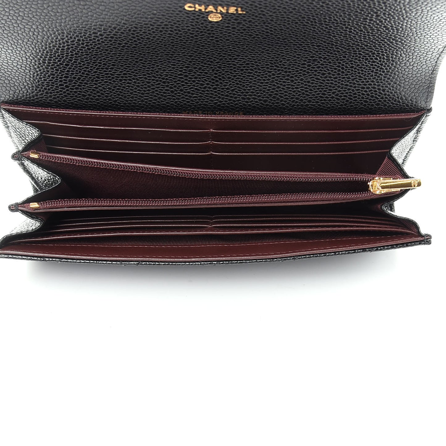 Caviar Quilted Large Gusset Flap Wallet Black