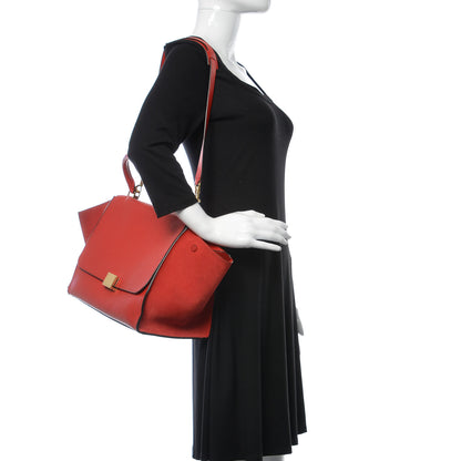 Celine Drummed Calfskin Suede Medium Trapeze Coquelicot 3 of 17