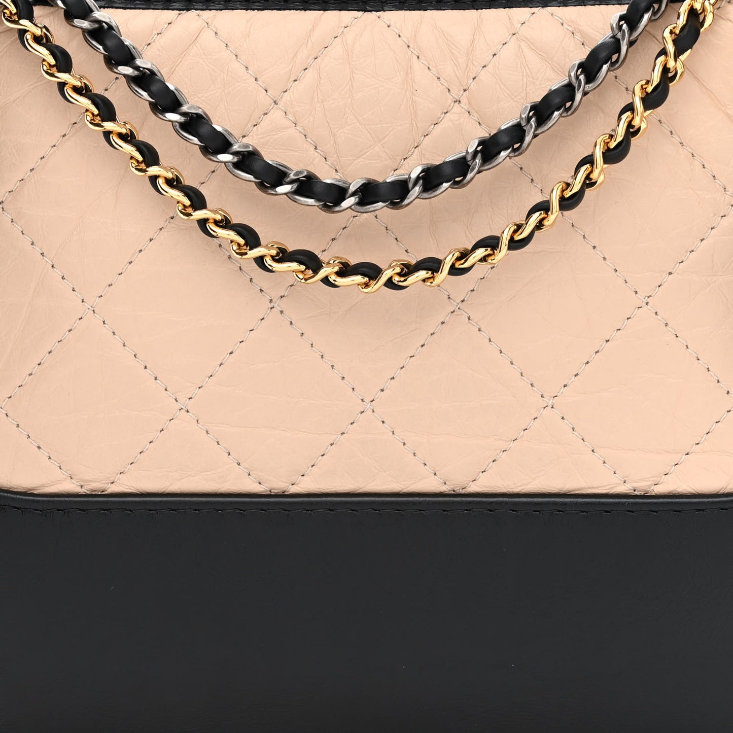 Aged Calfskin Quilted Small Gabrielle Hobo Beige Black