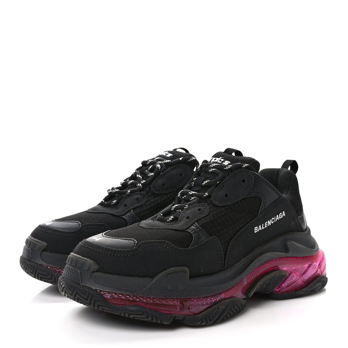 Fabric Mesh Clear Sole Mens Triple S Sneakers 44 Black Pink Neon
