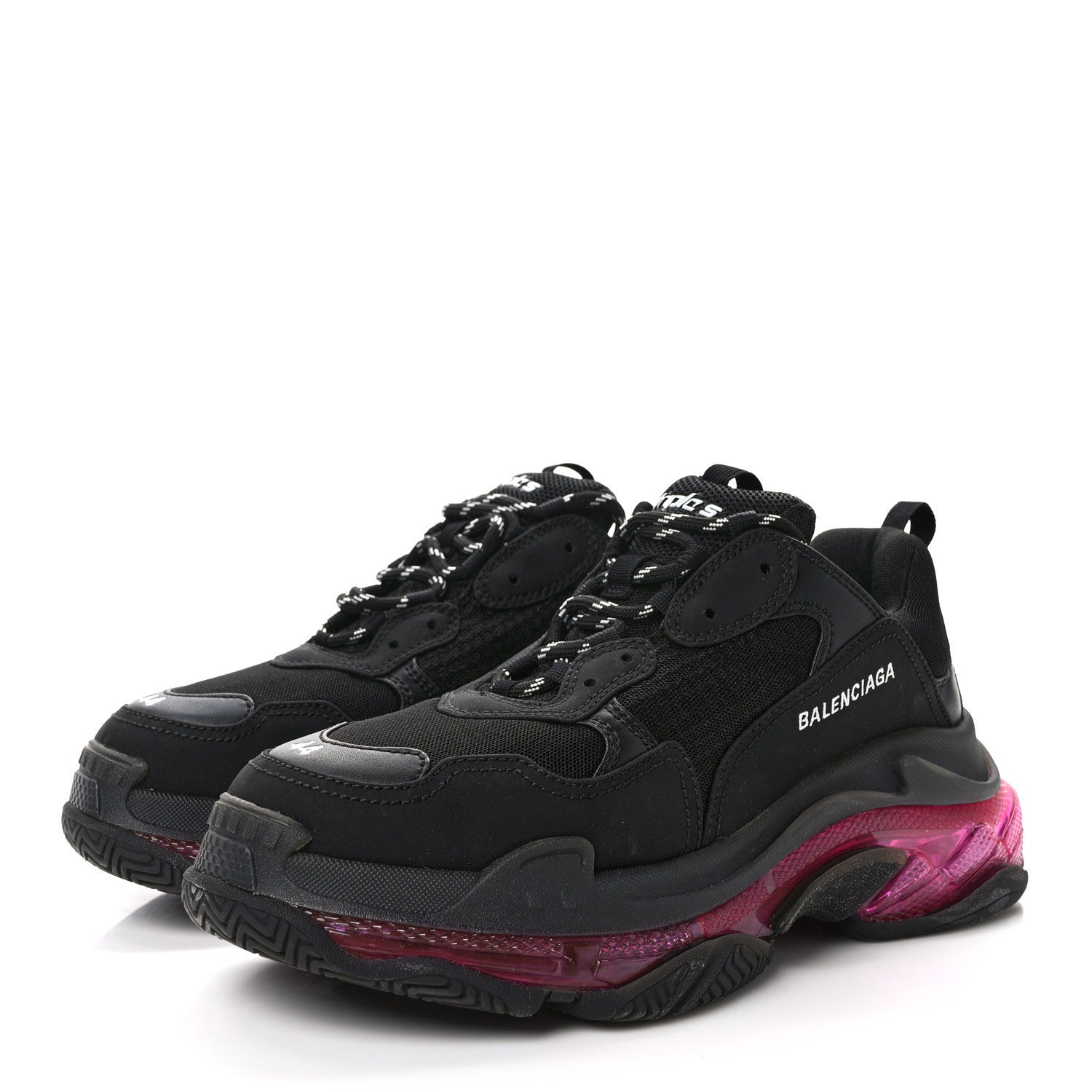 Balenciaga Fabric Mesh Clear Sole Mens Triple S Sneakers 44 Black Pink Neon 3 of 9