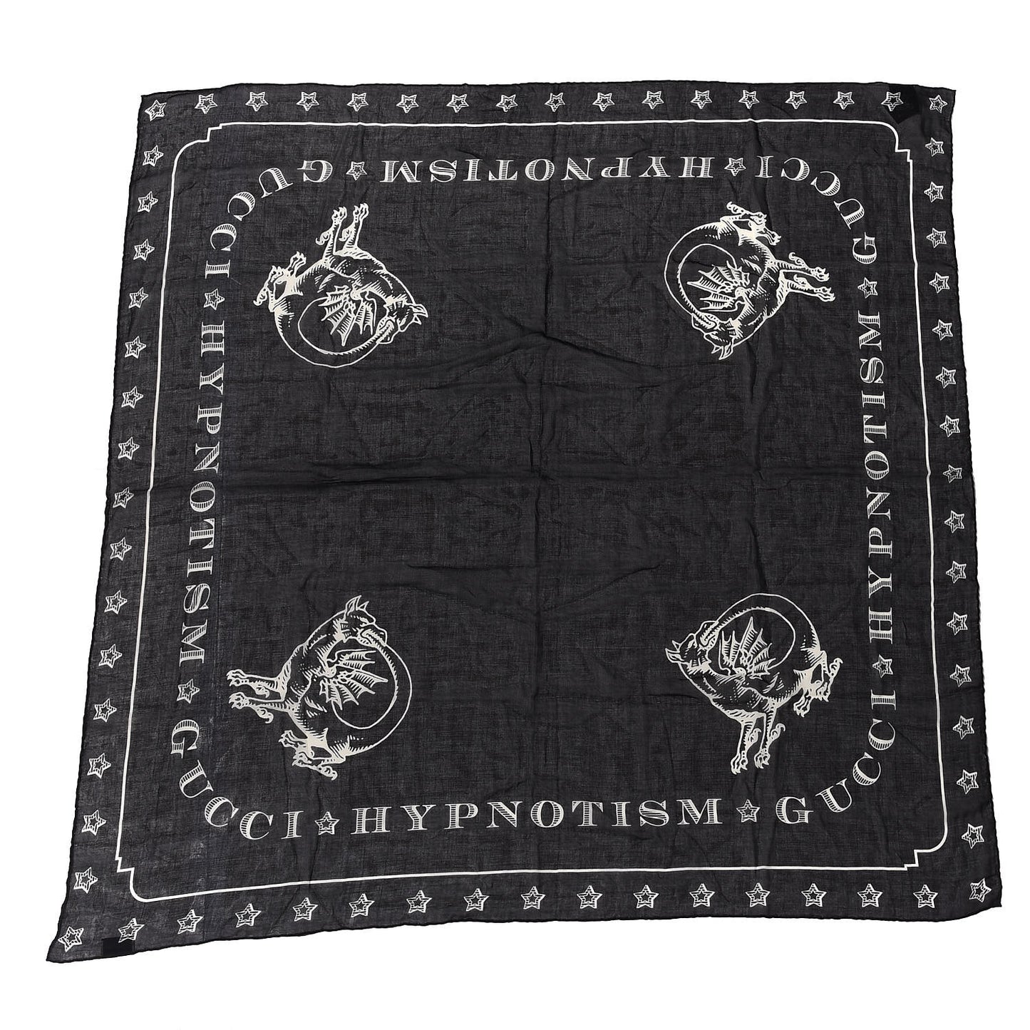 Cotton Dragon Print Square Scarf Black