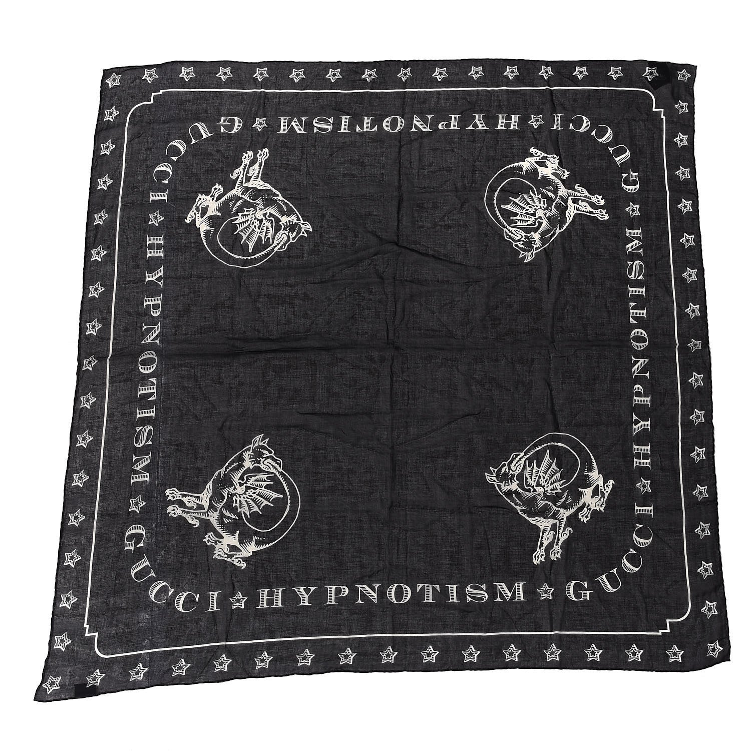 Gucci Cotton Dragon Print Square Scarf Black 4 of 5
