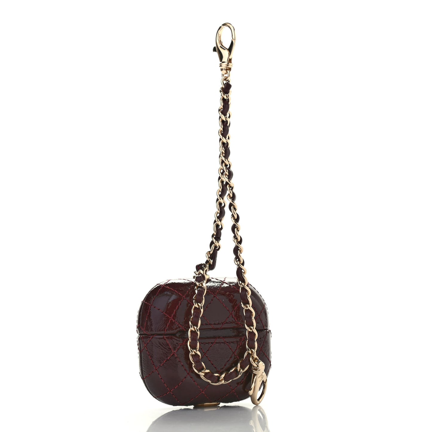 Glazed CalfskinQuilted Airpods Pro Case With Chain Burgundy