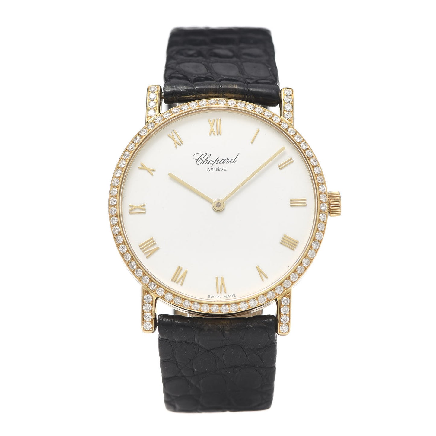 18K Yellow Gold Alligator Diamond Bezel 34mm Classique Manual Winding Watch
