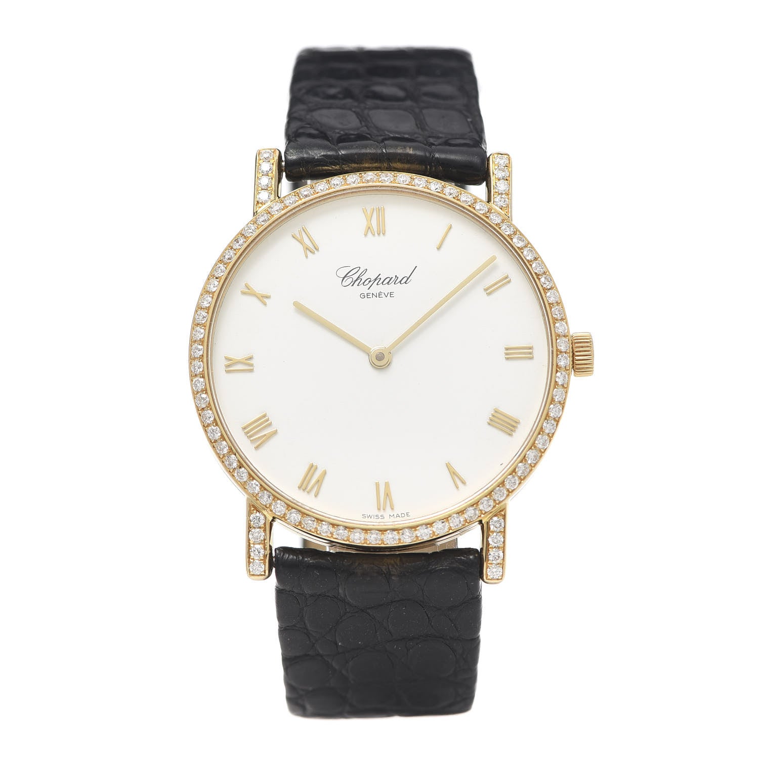 Chopard 18K Yellow Gold Alligator Diamond Bezel 34mm Classique Manual Winding Watch 1 of 8