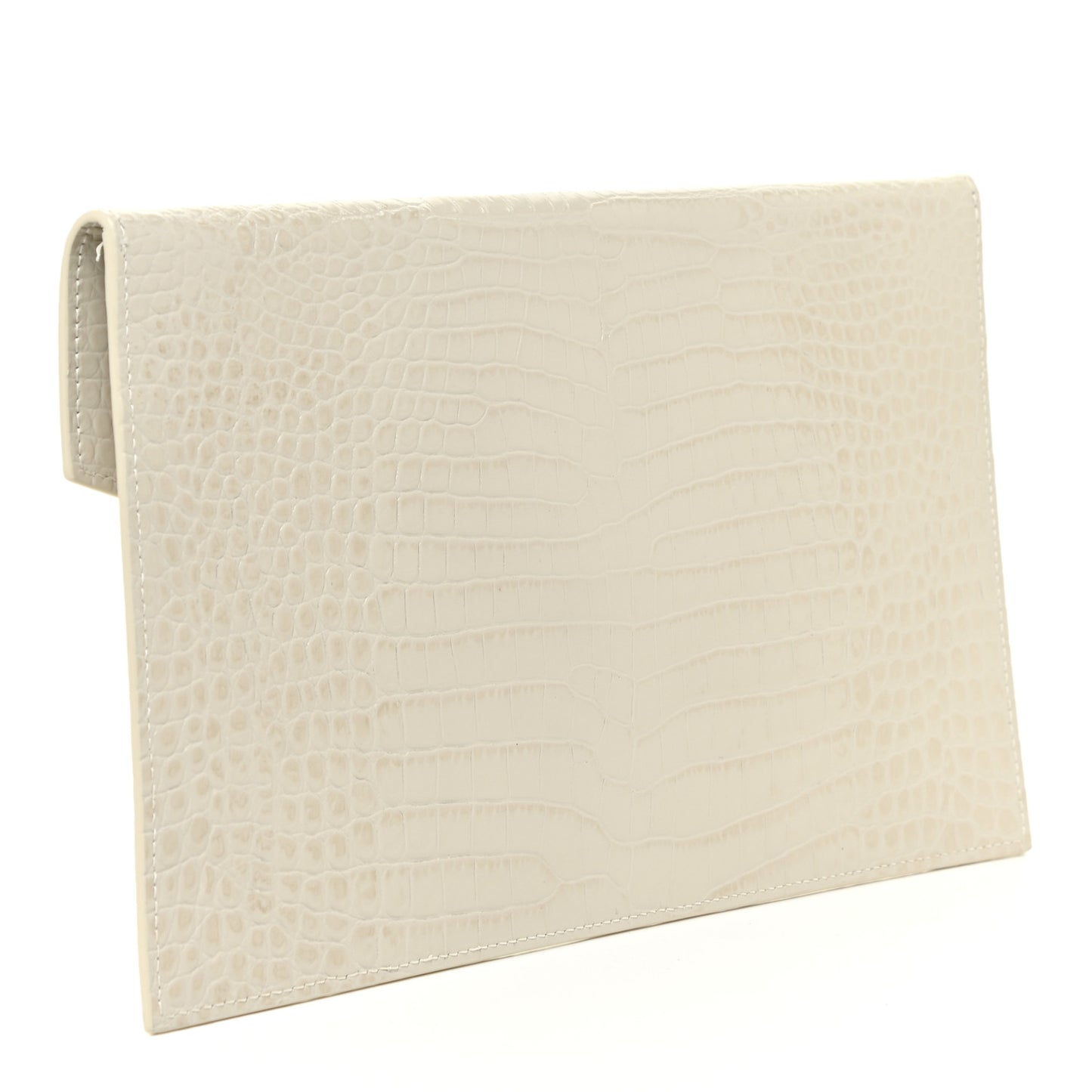 Calfskin Crocodile Embossed Uptown Monogram Pouch Crema Soft