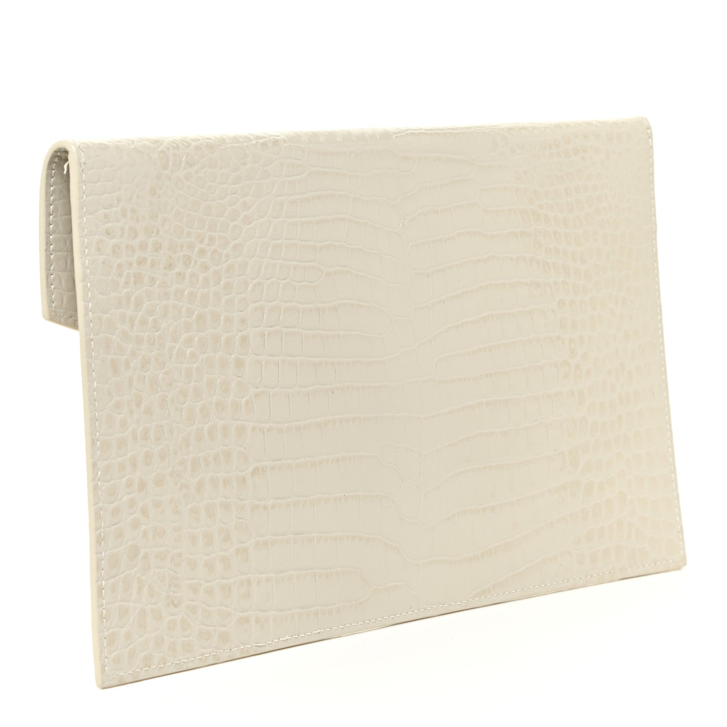 Saint Laurent Calfskin Crocodile Embossed Uptown Monogram Pouch Crema Soft 2 of 14