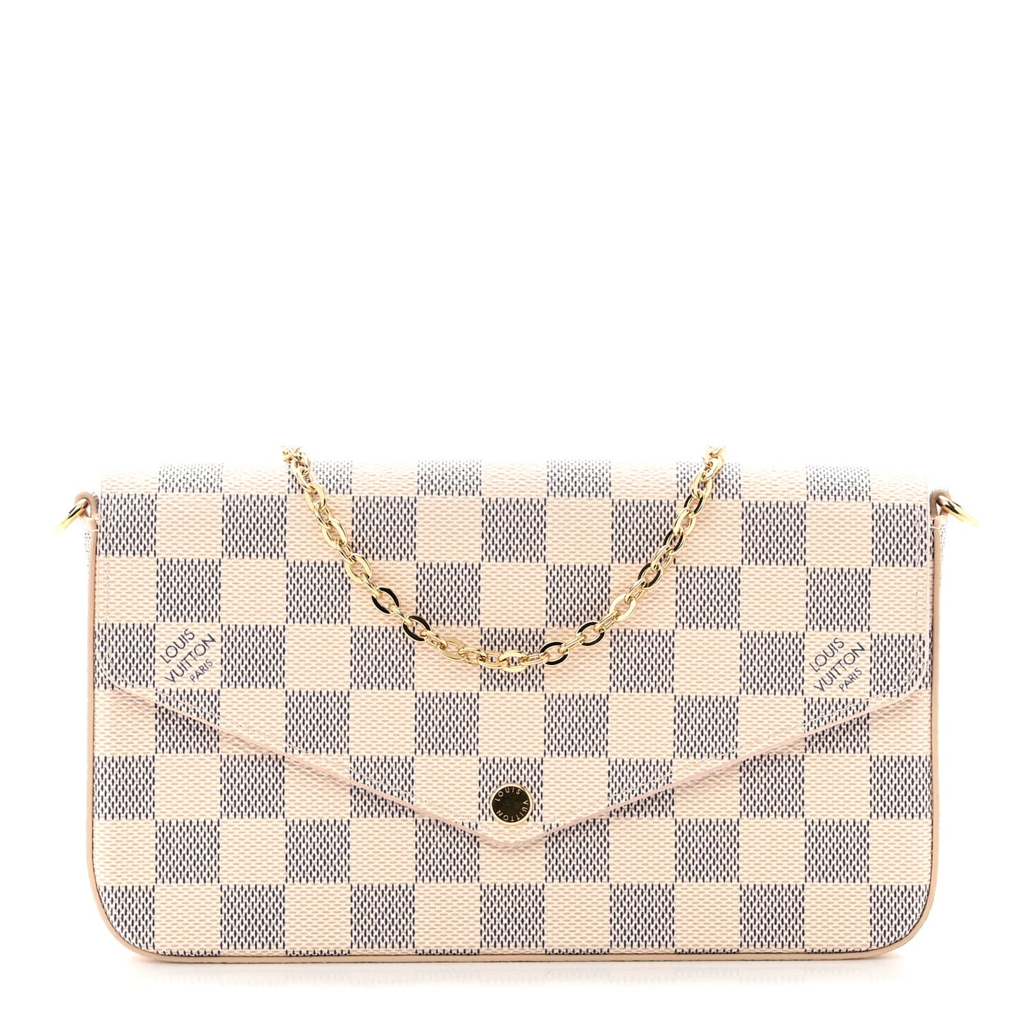 LOUIS VUITTON Damier Azur Pochette Felicie Chain Wallet Rose Ballerine