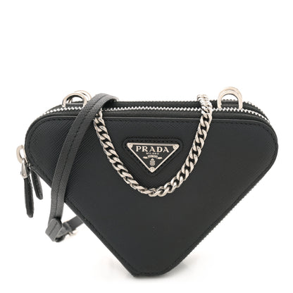 Prada Saffiano Mini Triangle Crossbody Pouch Black 1 of 11