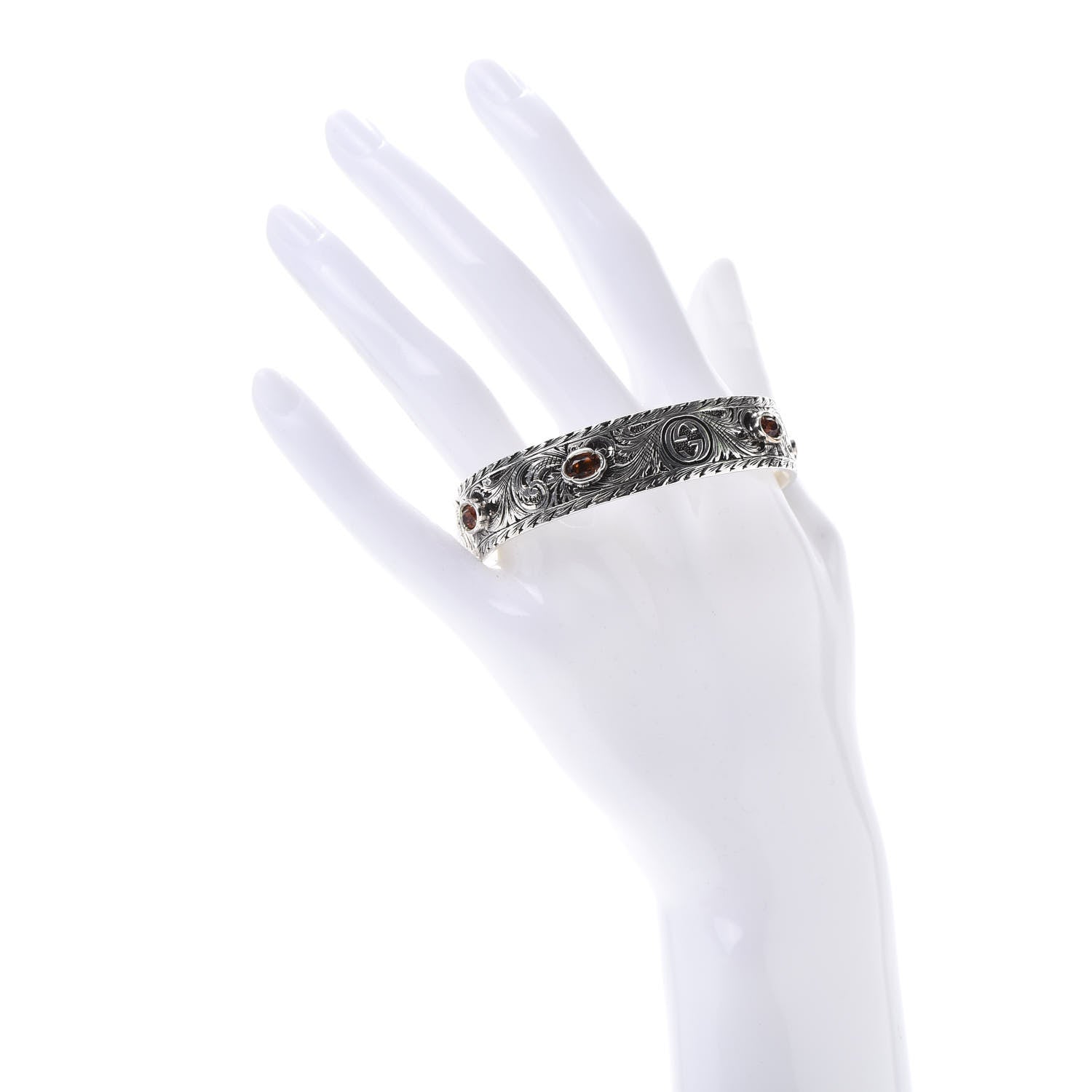 Gucci Sterling Silver Crystal Le Marche Des Merveilles Tiger Cuff Bracelet Orange 2 of 6