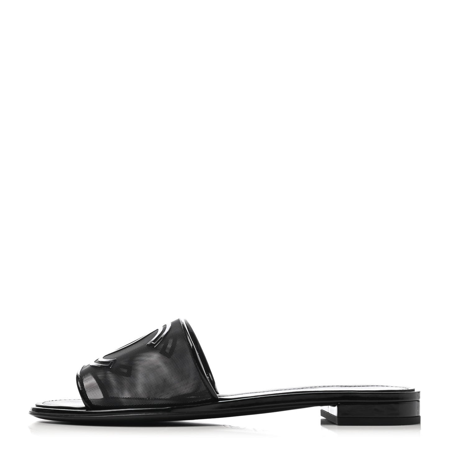 Mesh Patent Calfskin CC Mules 39 Black