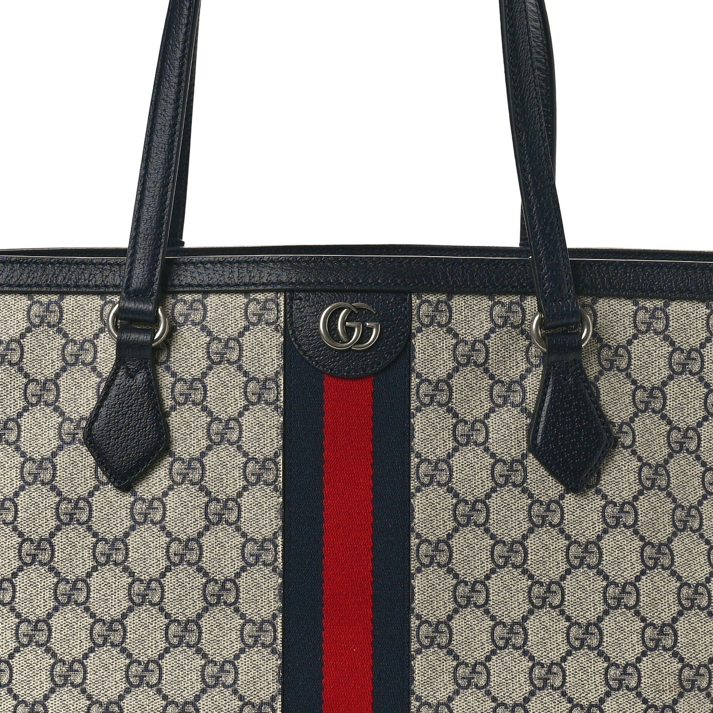 GG Supreme Monogram Textured Calfskin Web Medium Ophidia Shopping Tote Beige Blue