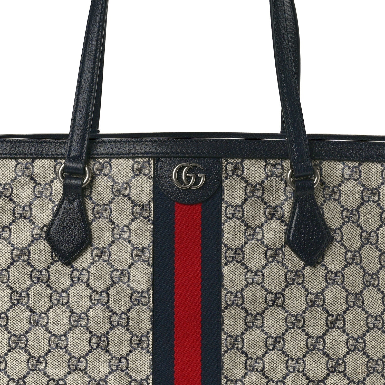 Gucci GG Supreme Monogram Textured Calfskin Web Medium Ophidia Shopping Tote Beige Blue 8 of 10