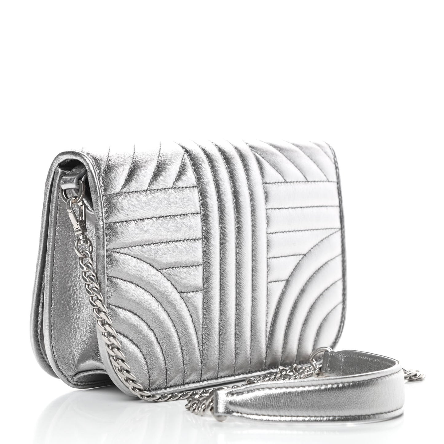 Metallic Nappa Impunture Small Diagramme Crossbody Bag Cromo
