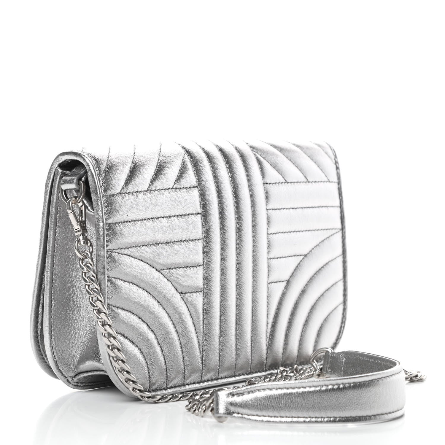Prada Metallic Nappa Impunture Small Diagramme Crossbody Bag Cromo 3 of 10