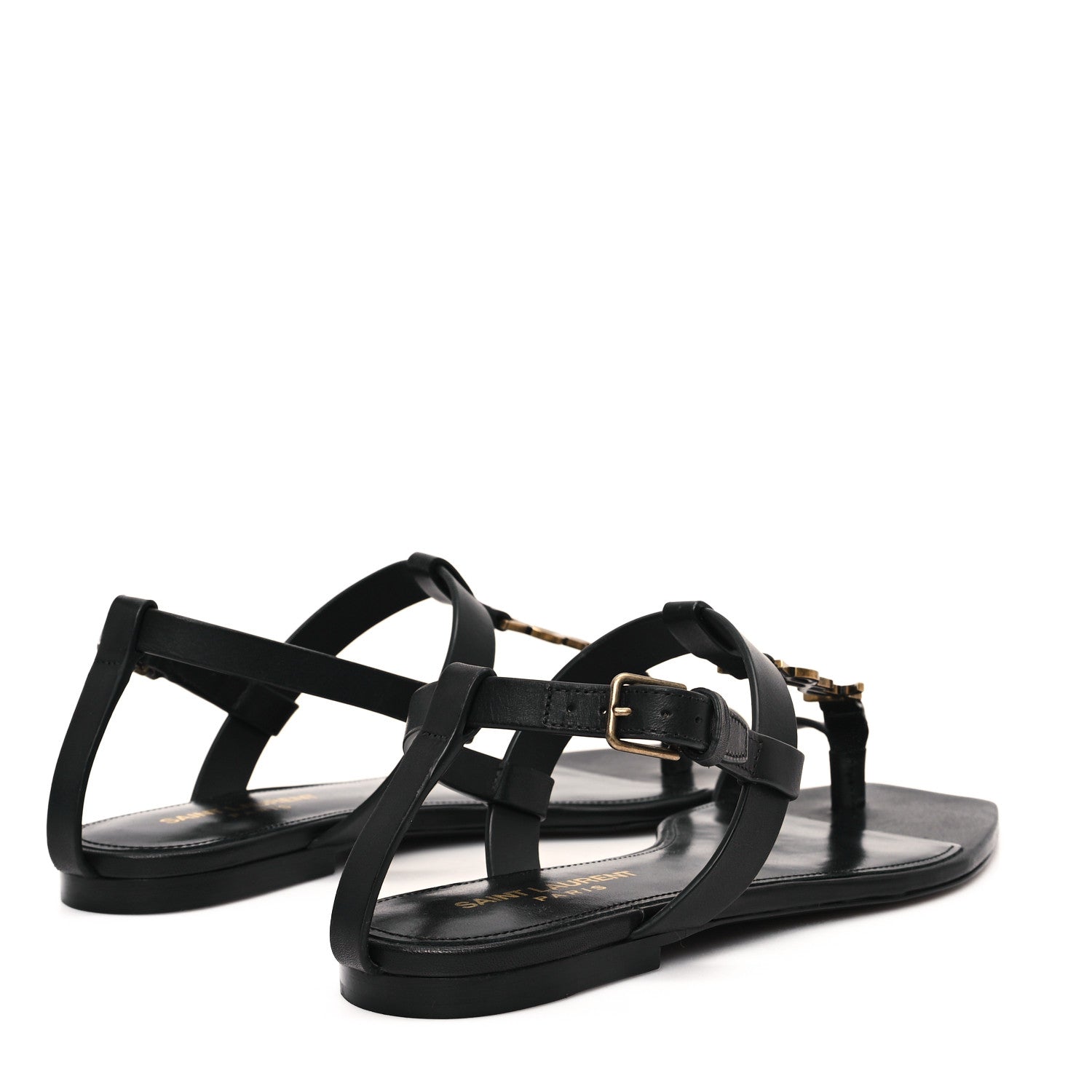 Saint Laurent Calfskin Cassandra Monogram Sandals 37.5 Black 5 of 10