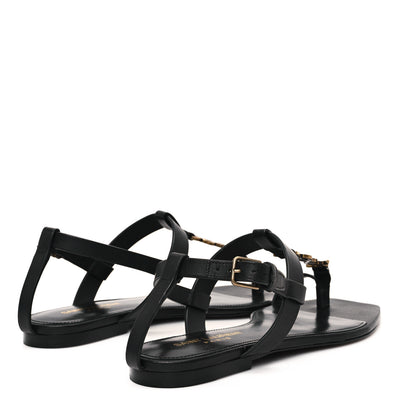 Saint Laurent Calfskin Cassandra Monogram Sandals 37.5 Black 5 of 10