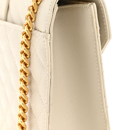 Saint Laurent Grain De Poudre Textured Mixed Matelasse Medium Triquilt Monogram Satchel Crema Soft 13 of 14