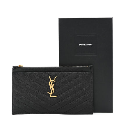 Saint Laurent Grain De Poudre Chevron Monogram Bill Pouch Black 8 of 8