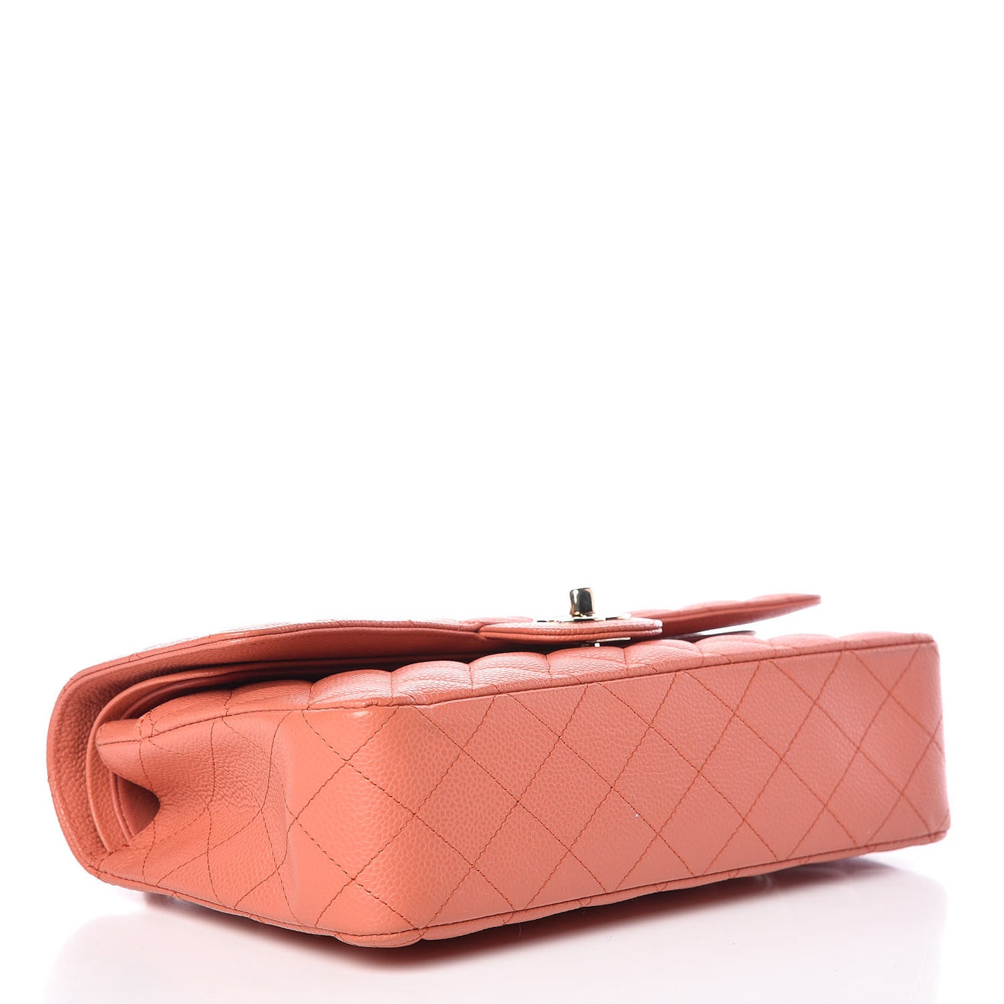 Caviar Quilted Medium Double Flap Coral