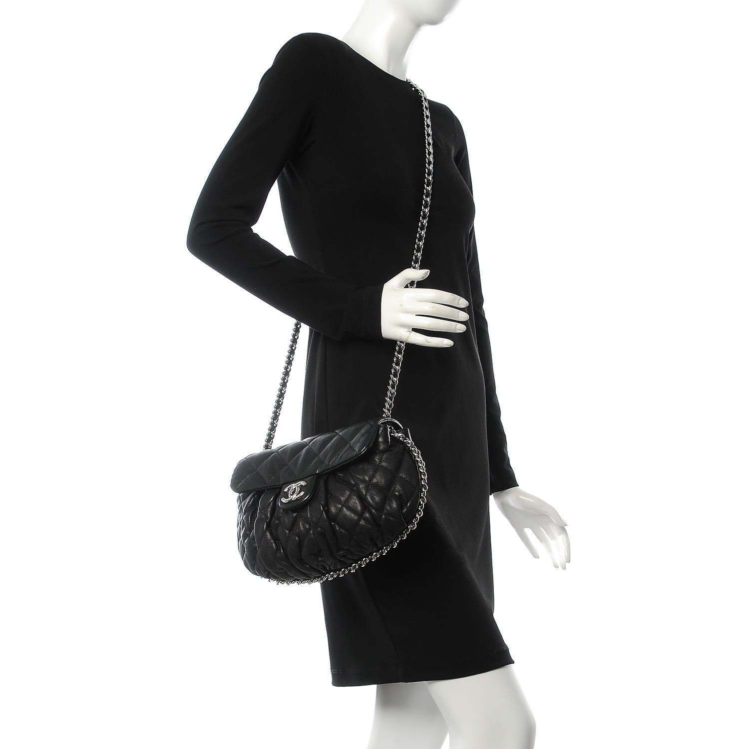 Chanel Washed Lambskin Quilted Medium Chain Around Messenger Black 2 of 7