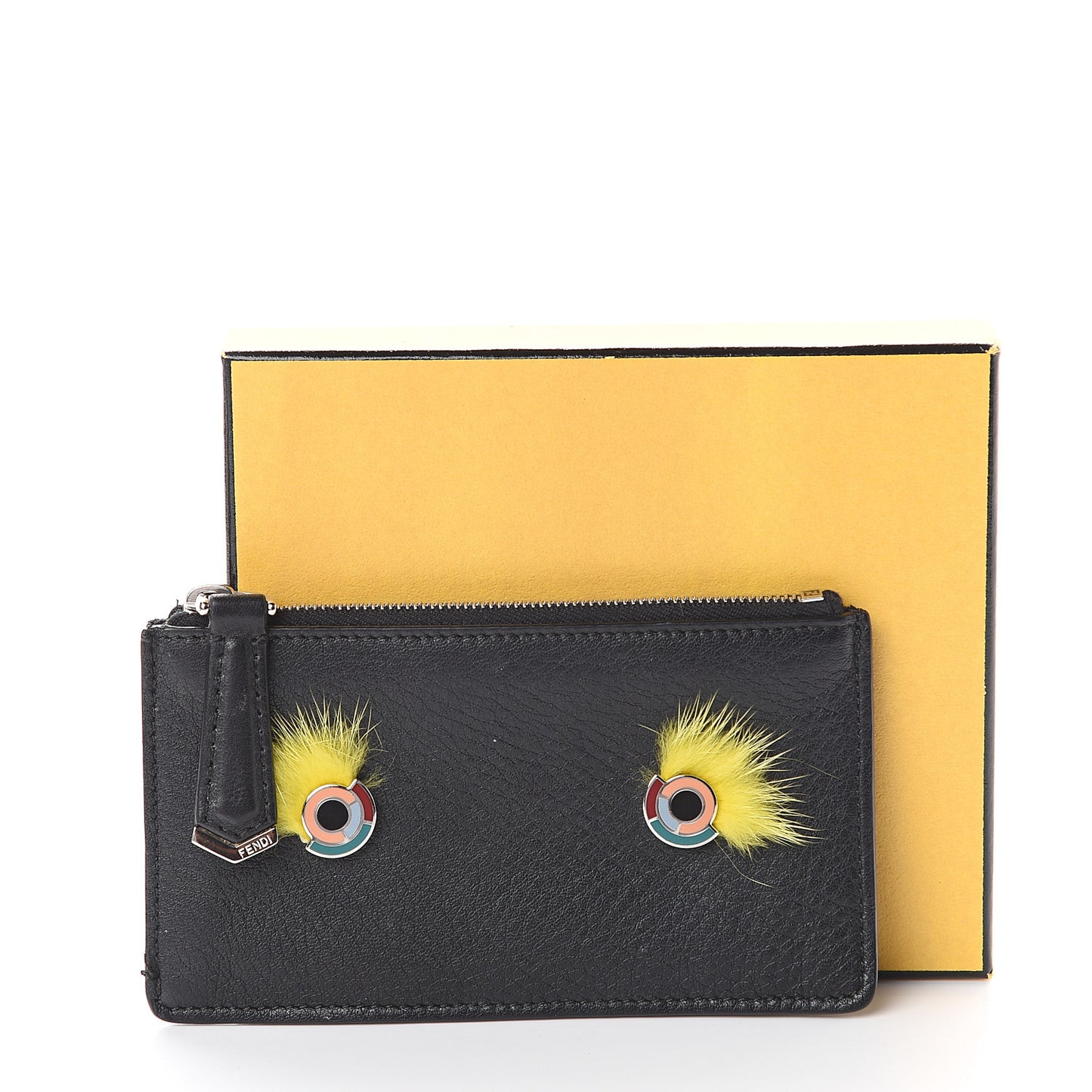Vitello Dolce Mink Fur Hypnoteyes Zip Card Holder Black Yellow