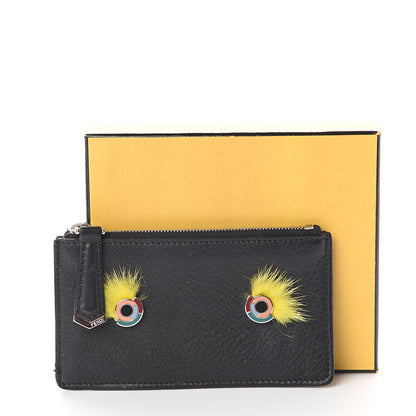 Fendi Vitello Dolce Mink Fur Hypnoteyes Zip Card Holder Black Yellow 6 of 6