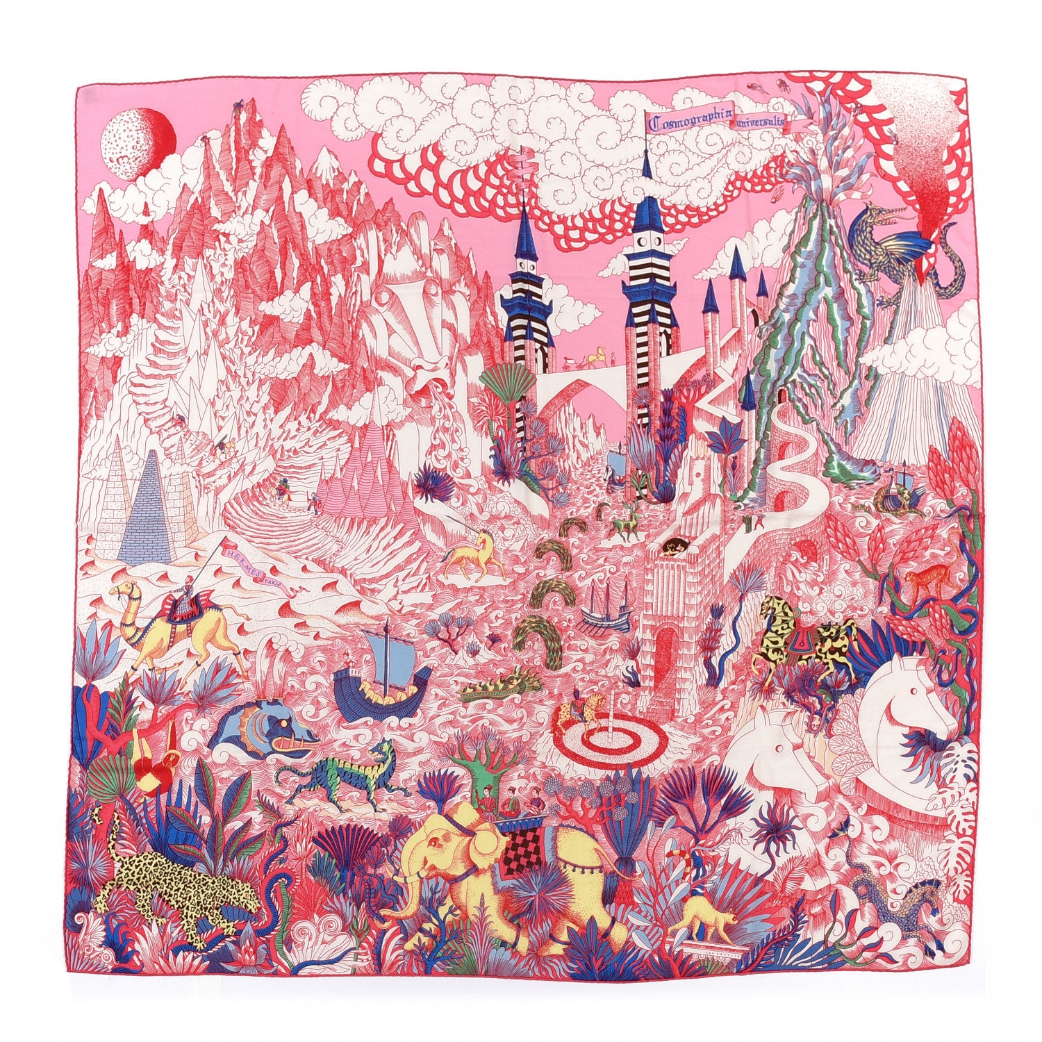 Hermes Cashmere Silk Cosmographia Universalis Shawl 140 Rose White Bleu 1 of 6
