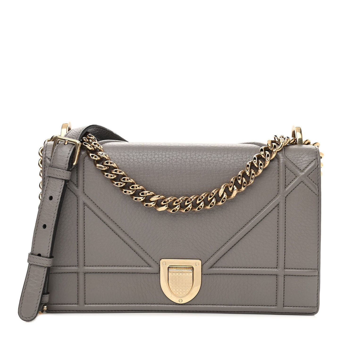 Grained Calfskin Medium Diorama Flap Bag Gris