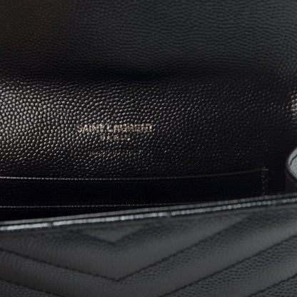 Saint Laurent Grain De Poudre Matelasse Chevron Small Monogram Envelope Wallet Black 7 of 8