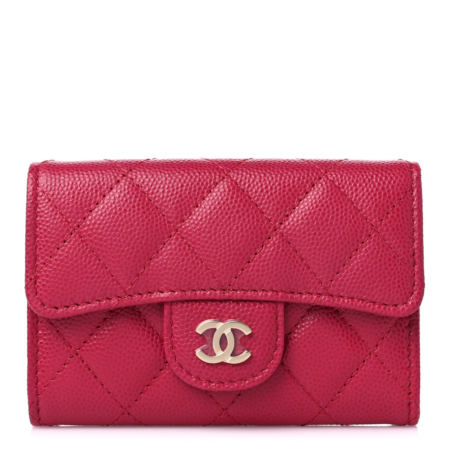 Chanel Caviar Quilted Flap Card Holder Wallet Dark Pink 1 of 9