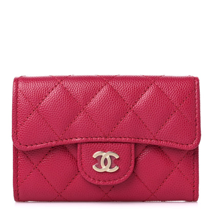 Chanel Caviar Quilted Flap Card Holder Wallet Dark Pink 1 of 9