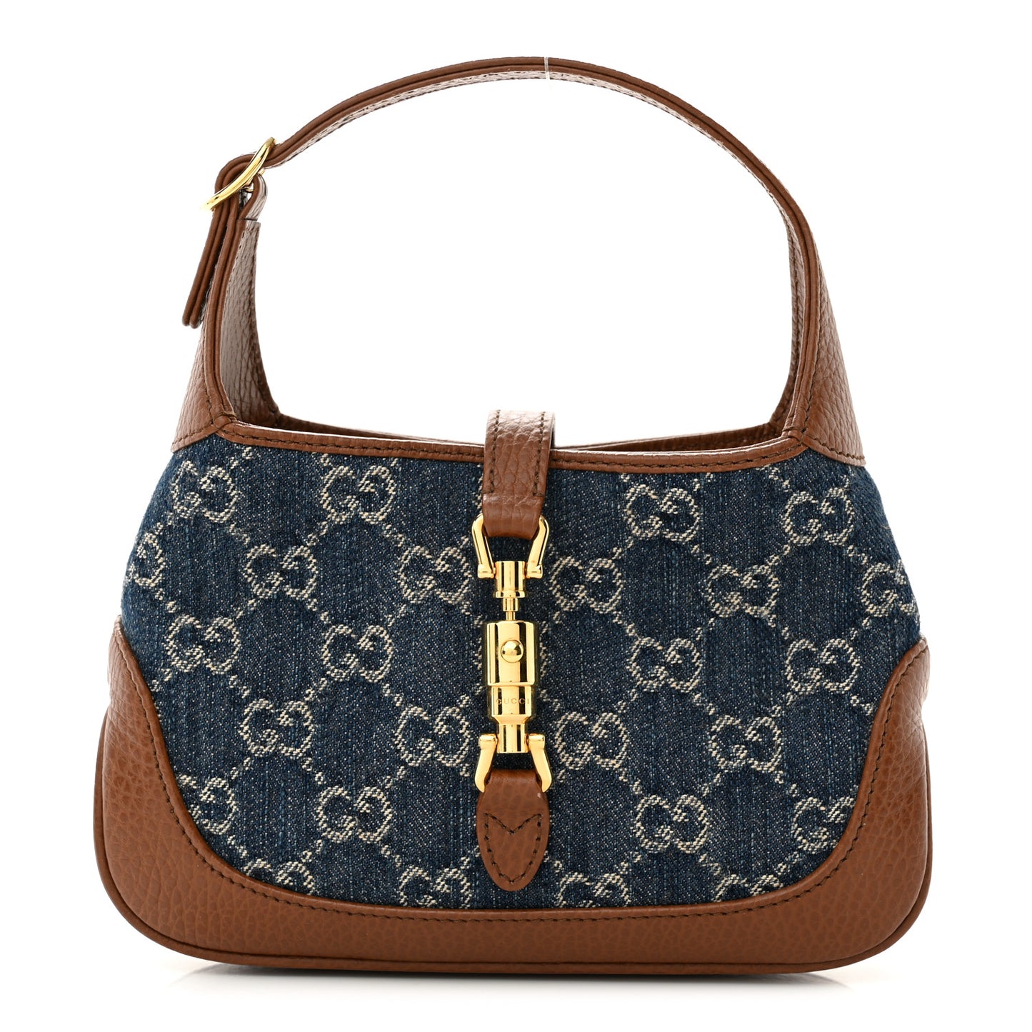 New Denim GG Monogram Calfskin Mini Jackie 1961 Hobo Blue Tea Cuir