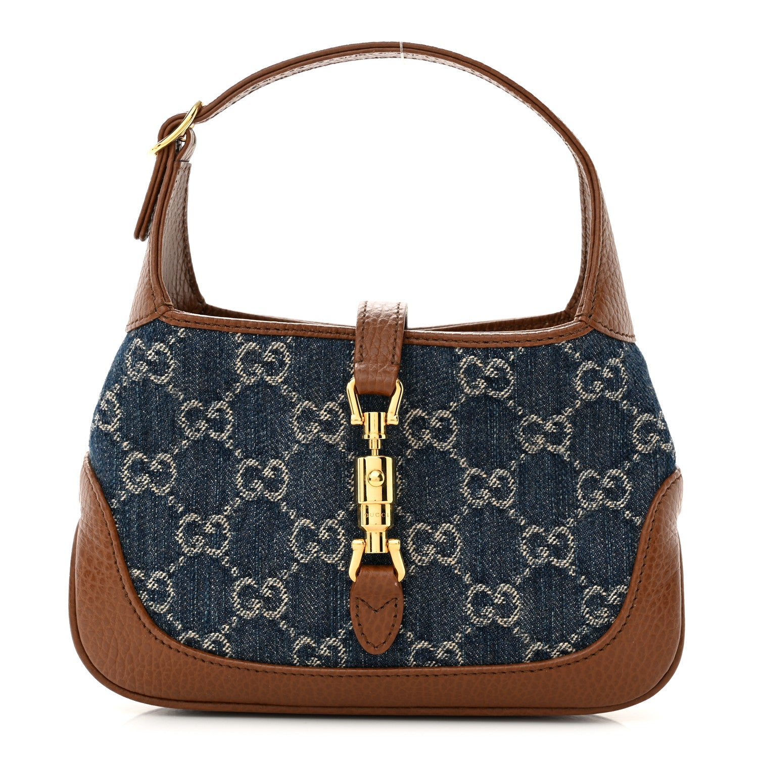 Gucci New Denim GG Monogram Calfskin Mini Jackie 1961 Hobo Blue Tea Cuir 1 of 10