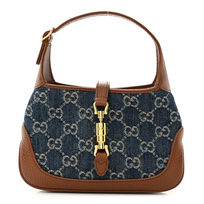 Gucci New Denim GG Monogram Calfskin Mini Jackie 1961 Hobo Blue Tea Cuir 1 of 10