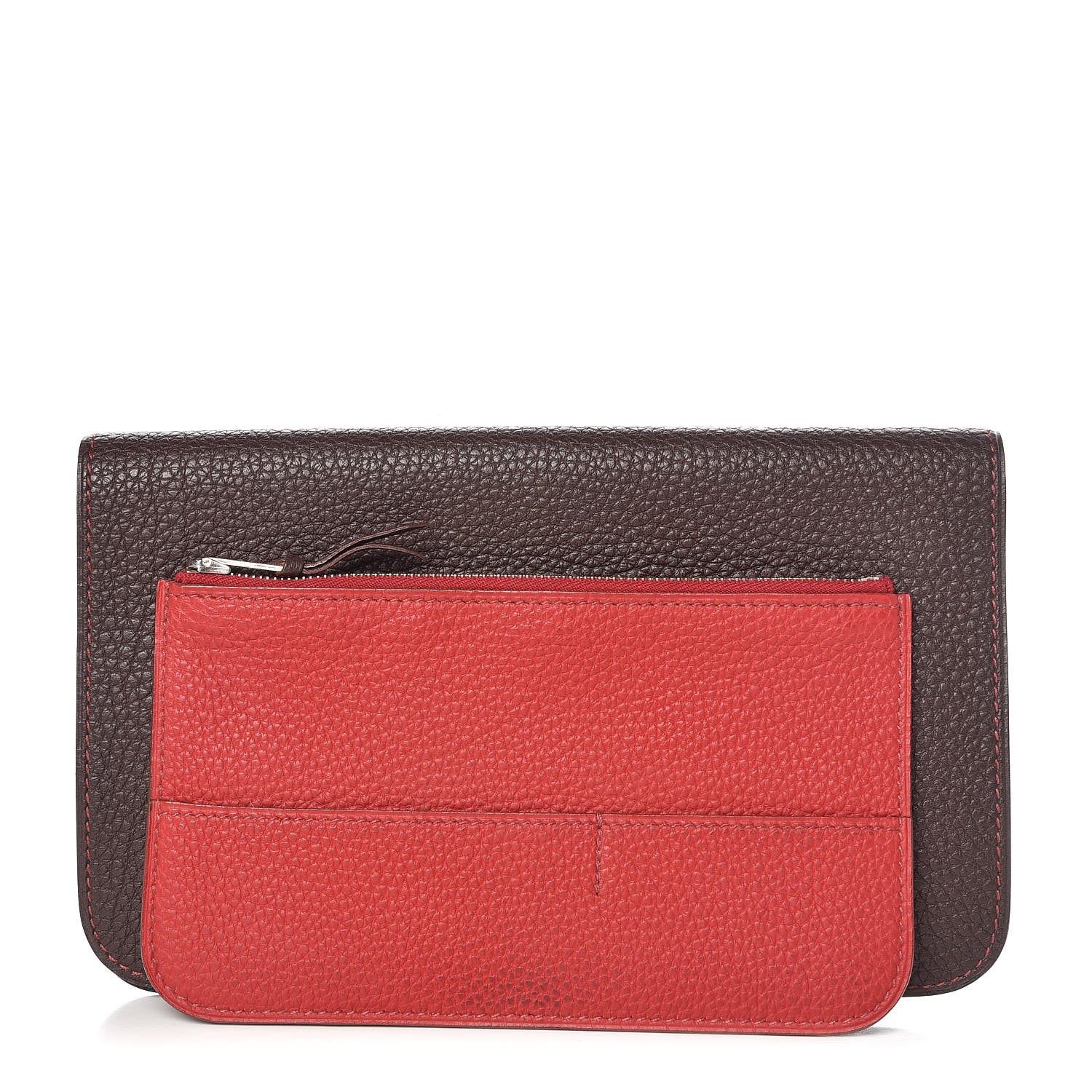 Hermes Togo Dogon Duo Wallet Chocolate Rouge Garance 3 of 9
