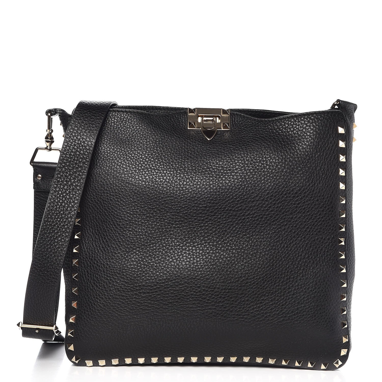 Valentino Garavani Pebbled Calfskin Large Rockstud Flip-Lock Messenger Bag Black 1 of 6