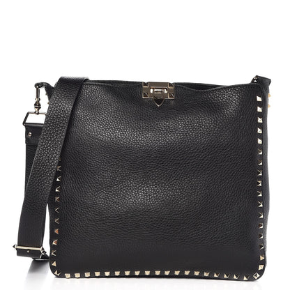 Valentino Garavani Pebbled Calfskin Large Rockstud Flip-Lock Messenger Bag Black 1 of 6