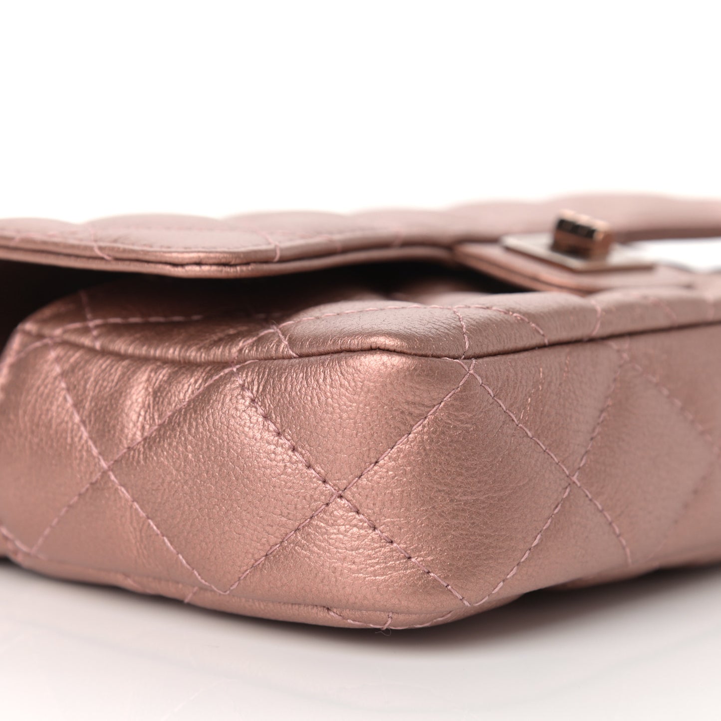 Metallic Grained Calfskin Quilted 2.55 Reissue Phone Holder With Chain Copper