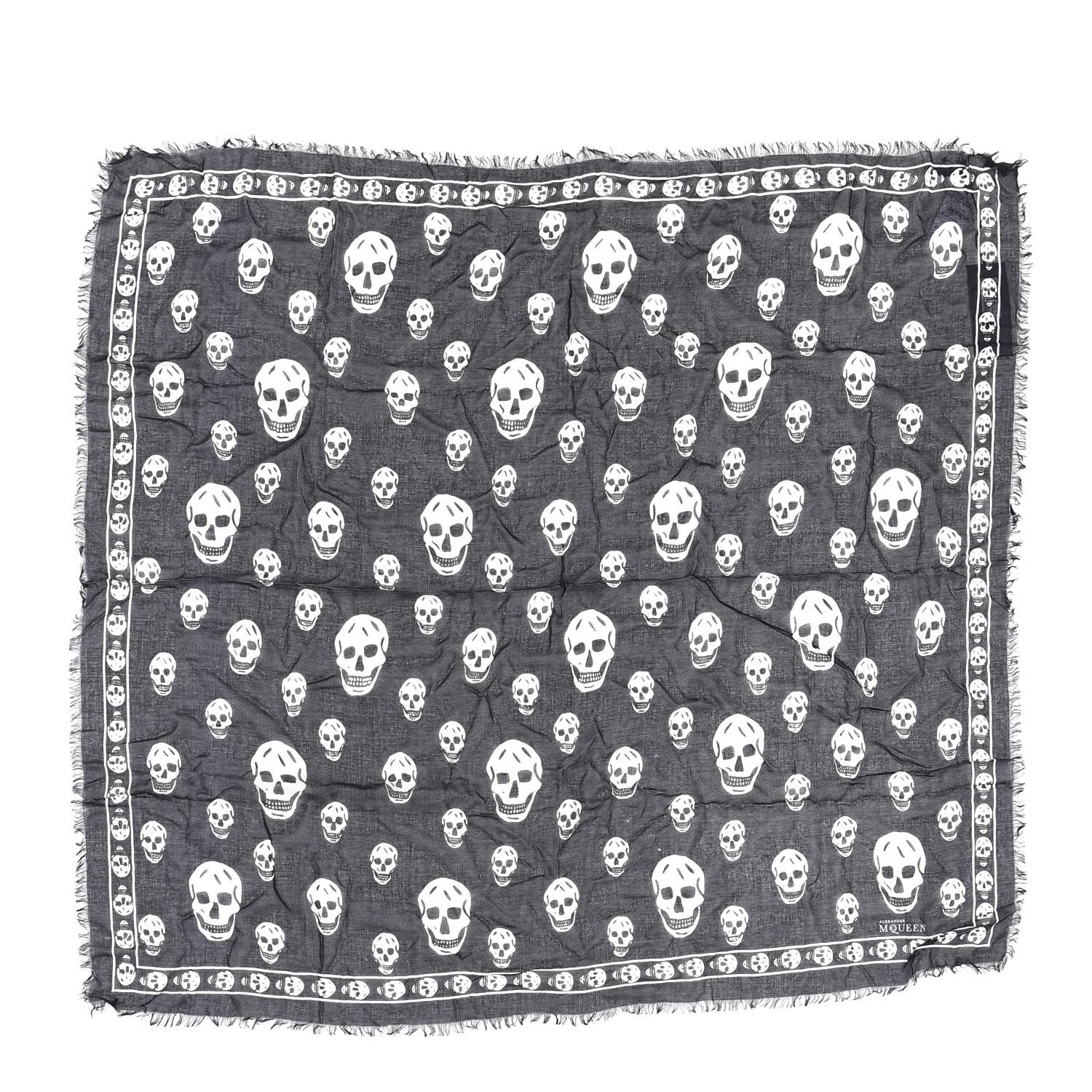 Alexander McQueen Modal Silk Skull Scarf Black Ivory 1 of 2