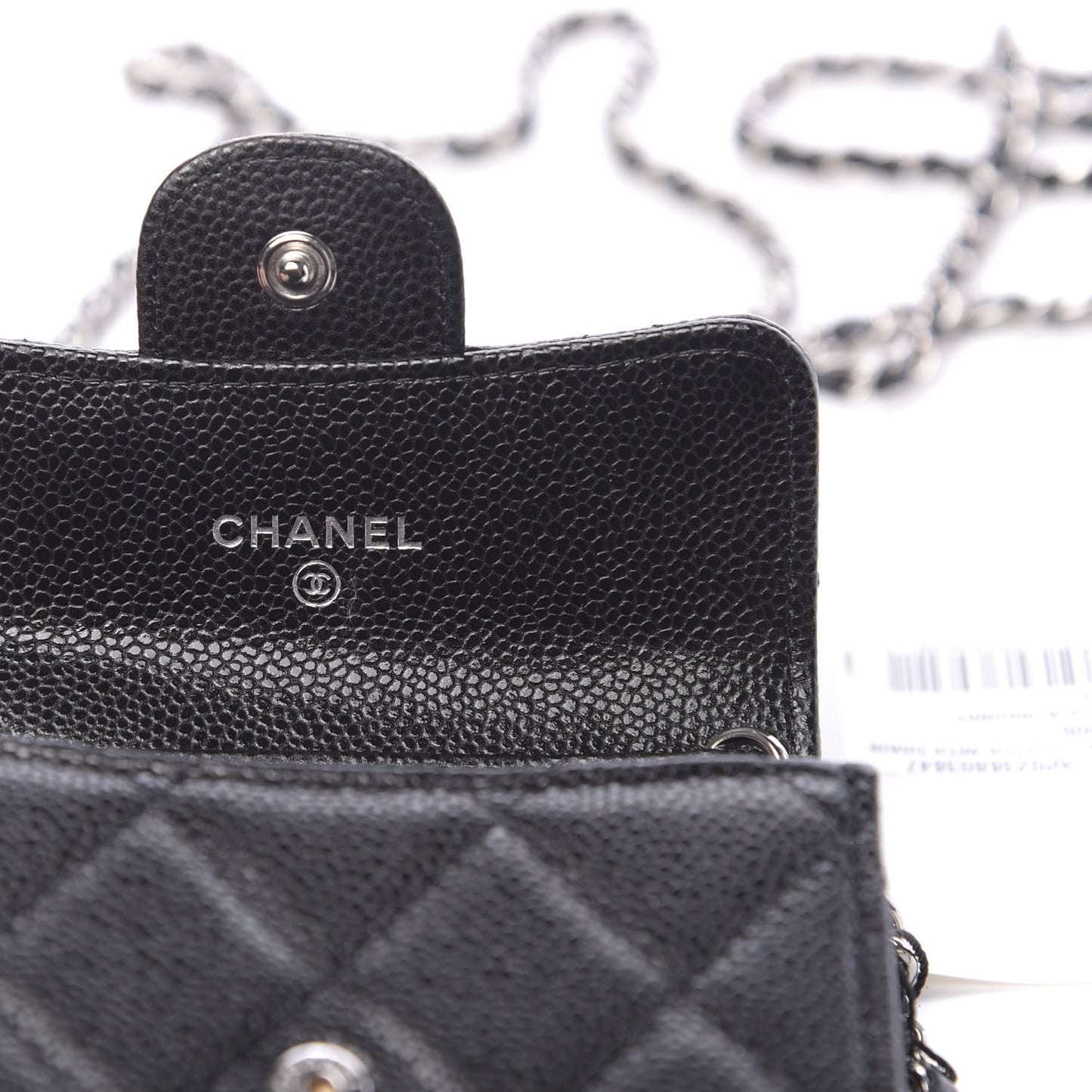 Caviar Quilted Flap Card Holder On Chain Black