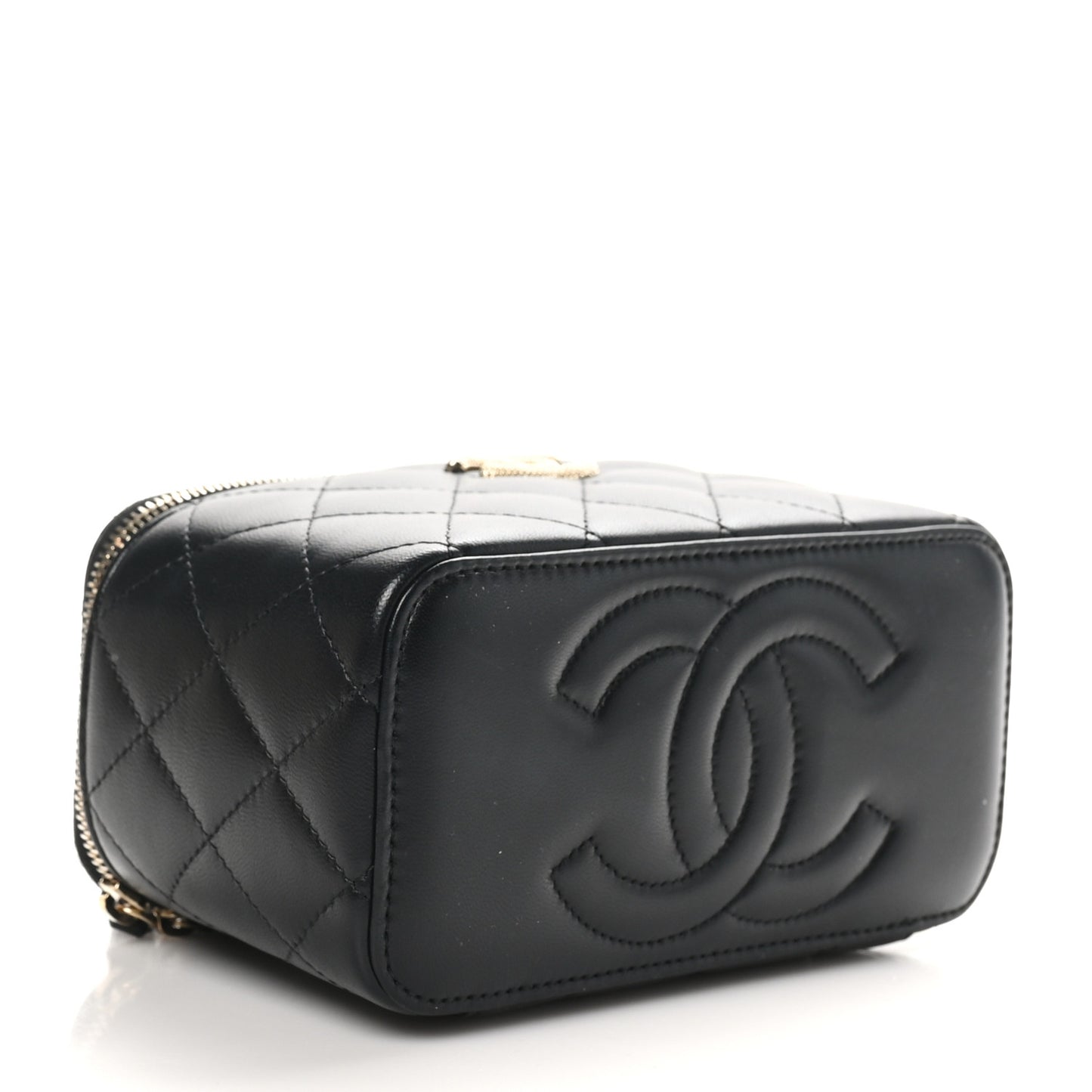 Lambskin Quilted Small Vanity Case With Chain Black