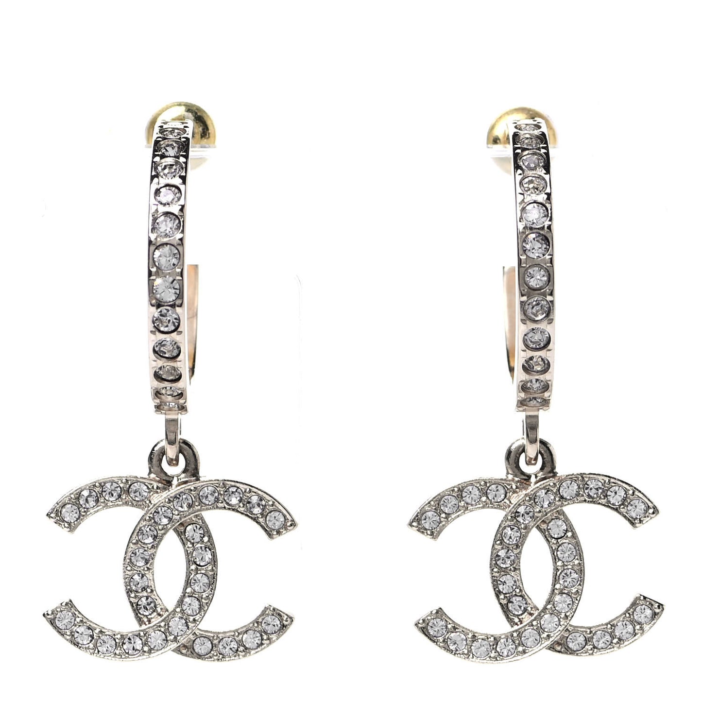 Crystal Lock Symbols CC Hoop Drop Earrings Gold