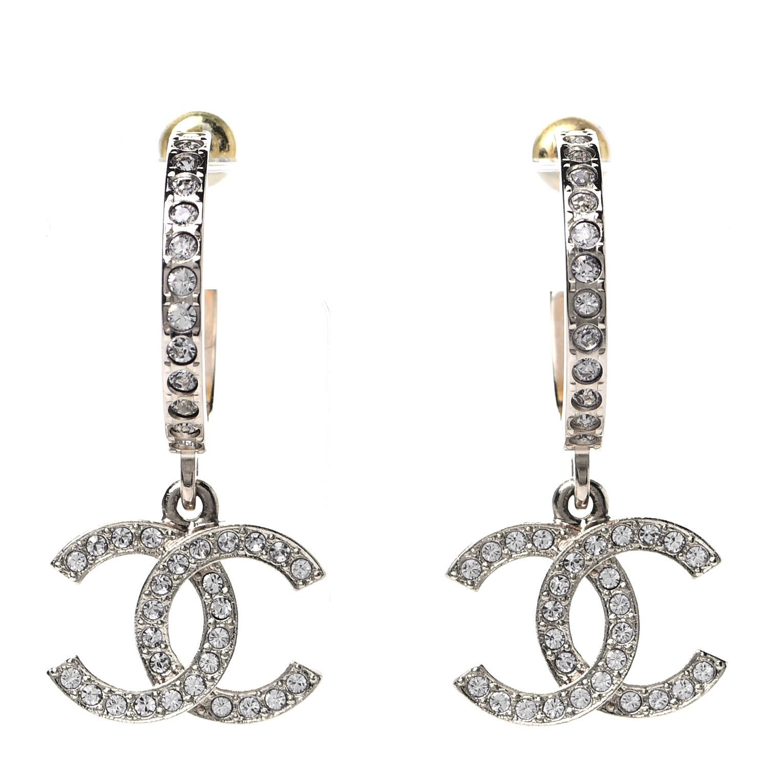 Chanel Crystal Lock Symbols CC Hoop Drop Earrings Gold 1 of 4
