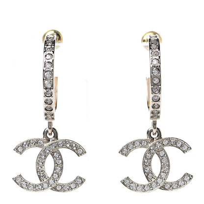 Chanel Crystal Lock Symbols CC Hoop Drop Earrings Gold 1 of 4